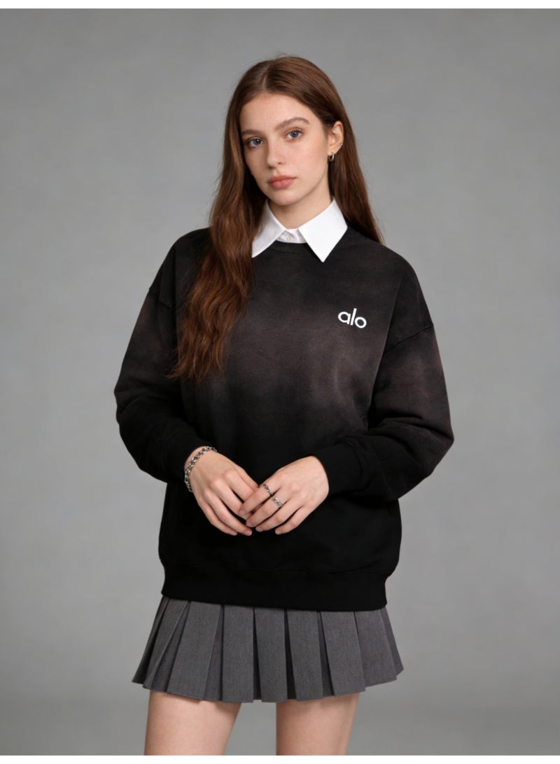 Alo World men's and women's round neck sweater | Super casual gradient black pullover - Image 4